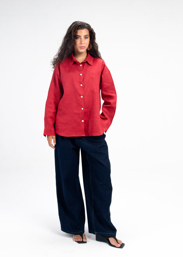 Livin’ In Linen Shirt in Red