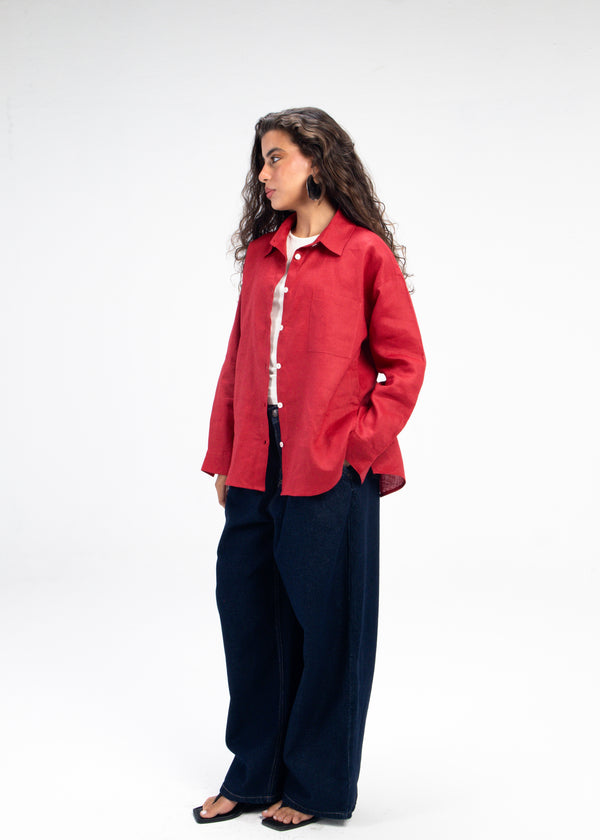 Livin’ In Linen Shirt in Red