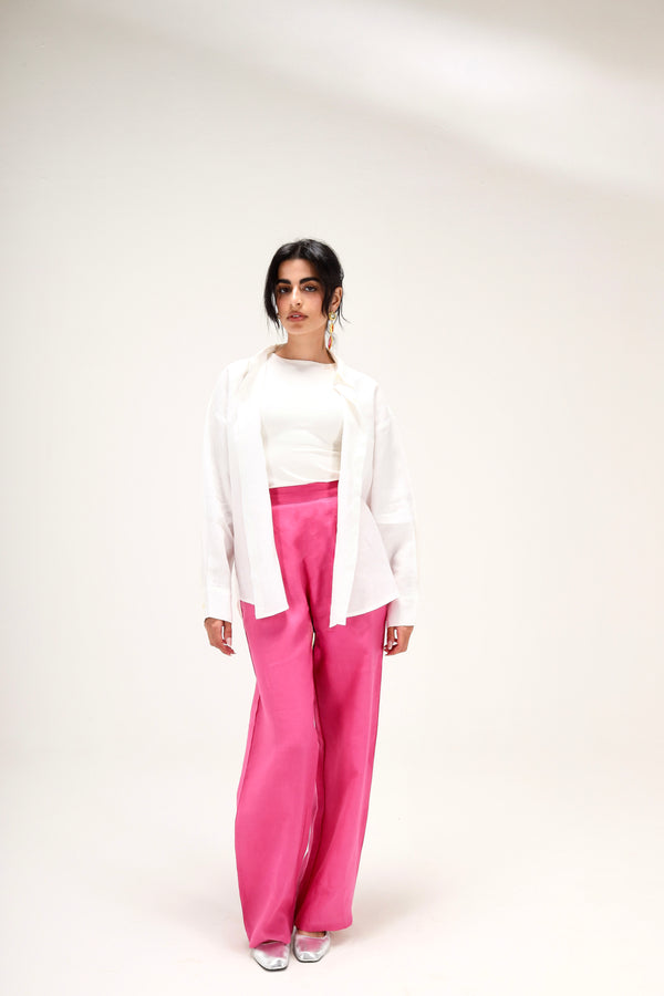 Tapered Linen Pants in Fuchsia