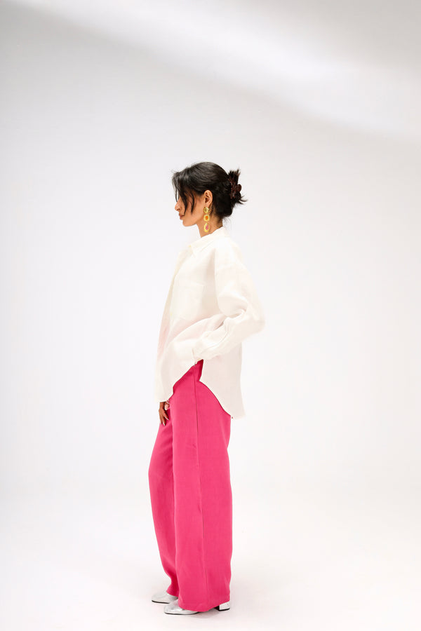 Tapered Linen Pants in Fuchsia