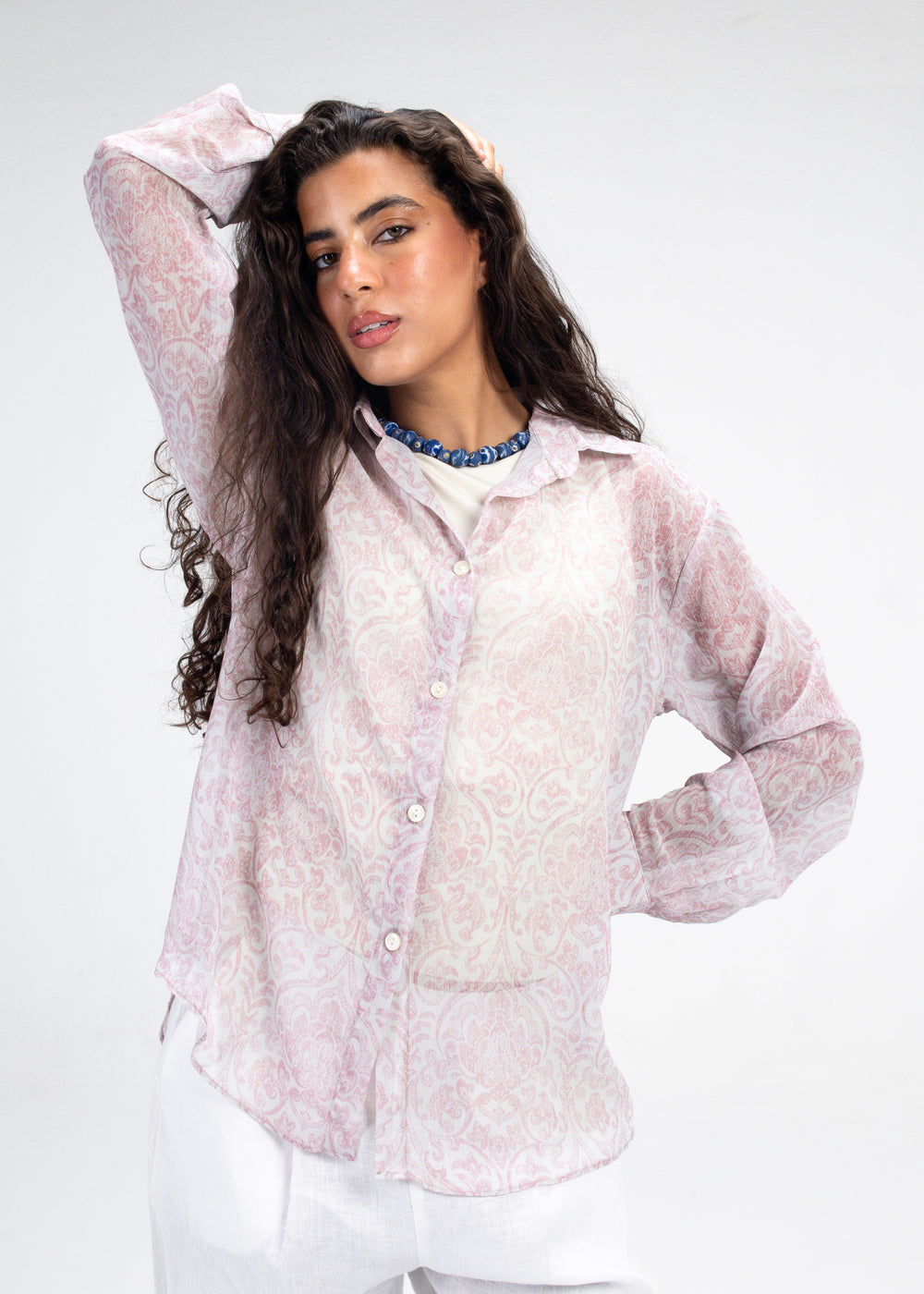 Printed Chiffon Shirt in Pink
