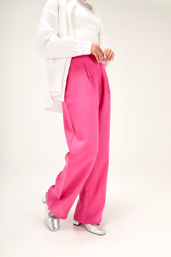 Tapered Linen Pants in Fuchsia
