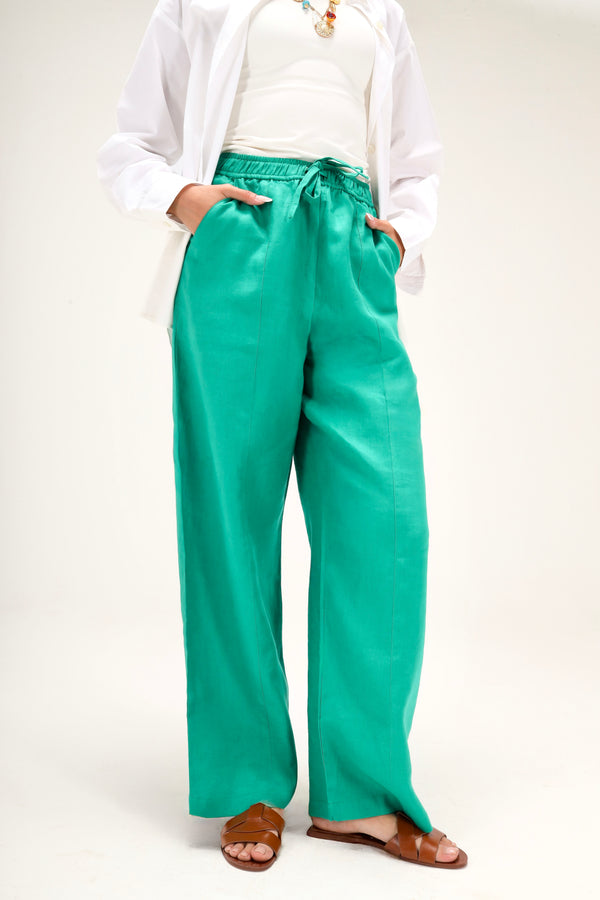 Livin’ In Linen Pants in Emerald Green