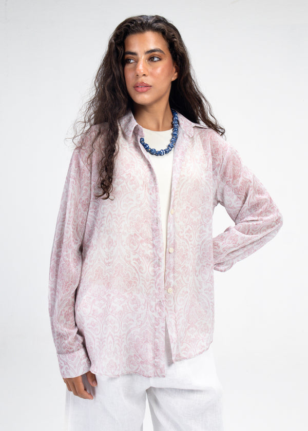 Printed Chiffon Shirt in Pink