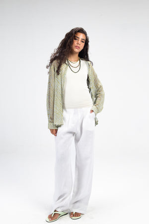 Printed Chiffon Tiger Shirt in Green