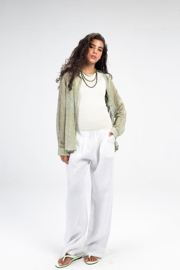 Printed Chiffon Tiger Shirt in Green