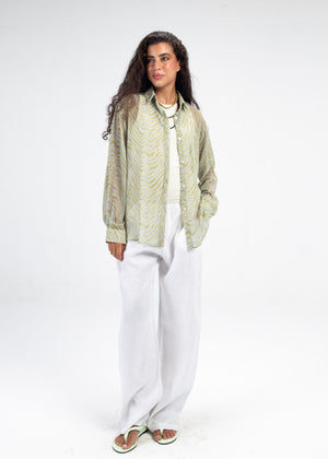 Printed Chiffon Tiger Shirt in Green