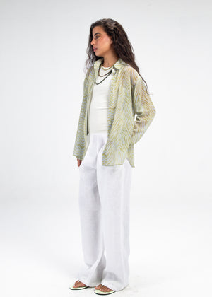 Printed Chiffon Tiger Shirt in Green