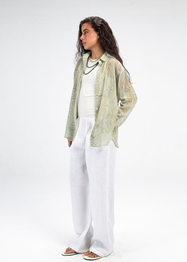 Printed Chiffon Tiger Shirt in Green