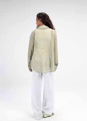 Printed Chiffon Tiger Shirt in Green