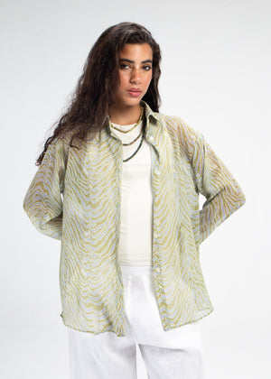 Printed Chiffon Tiger Shirt in Green