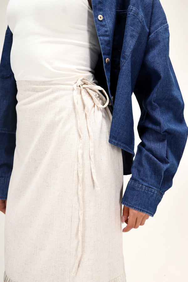 Wrap-Me-Up Linen Skirt in Beige