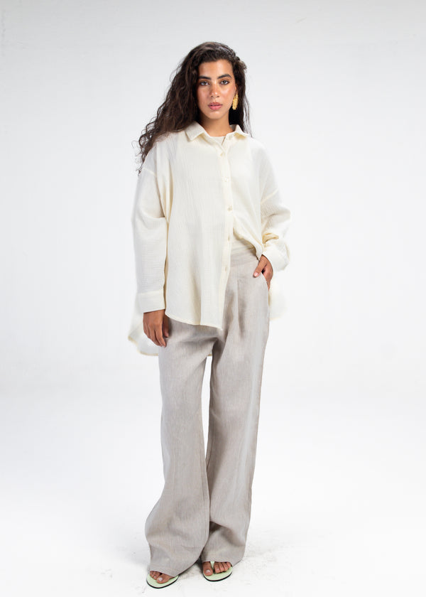 Cotton Muslin Shirt in Off-White