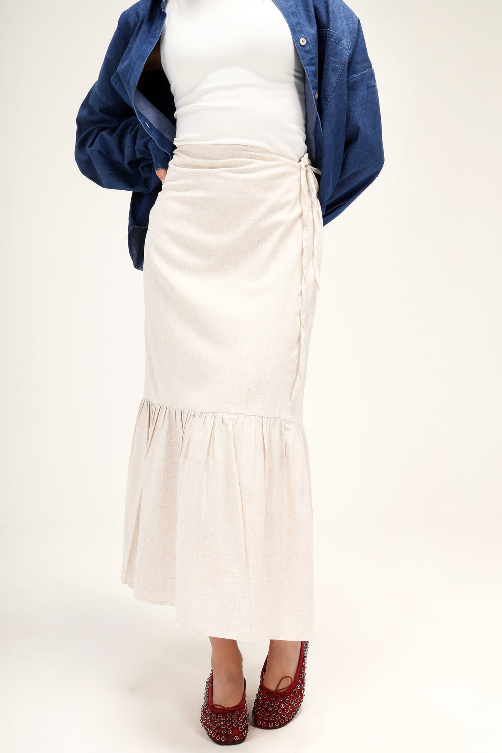 Wrap-Me-Up Linen Skirt in Beige