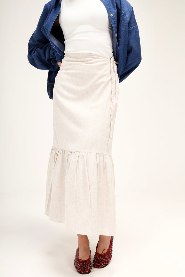 Wrap-Me-Up Linen Skirt in Beige