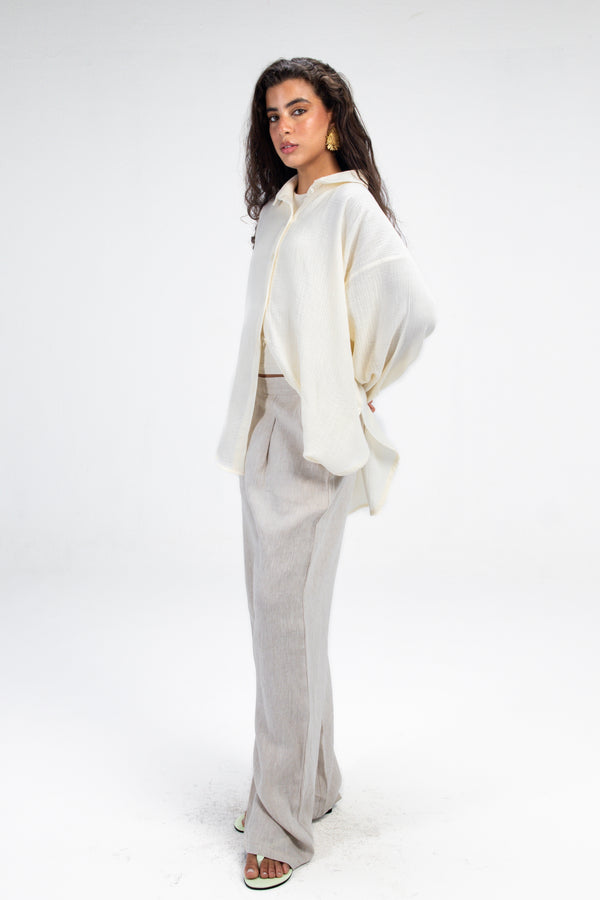 Cotton Muslin Shirt in Off-White