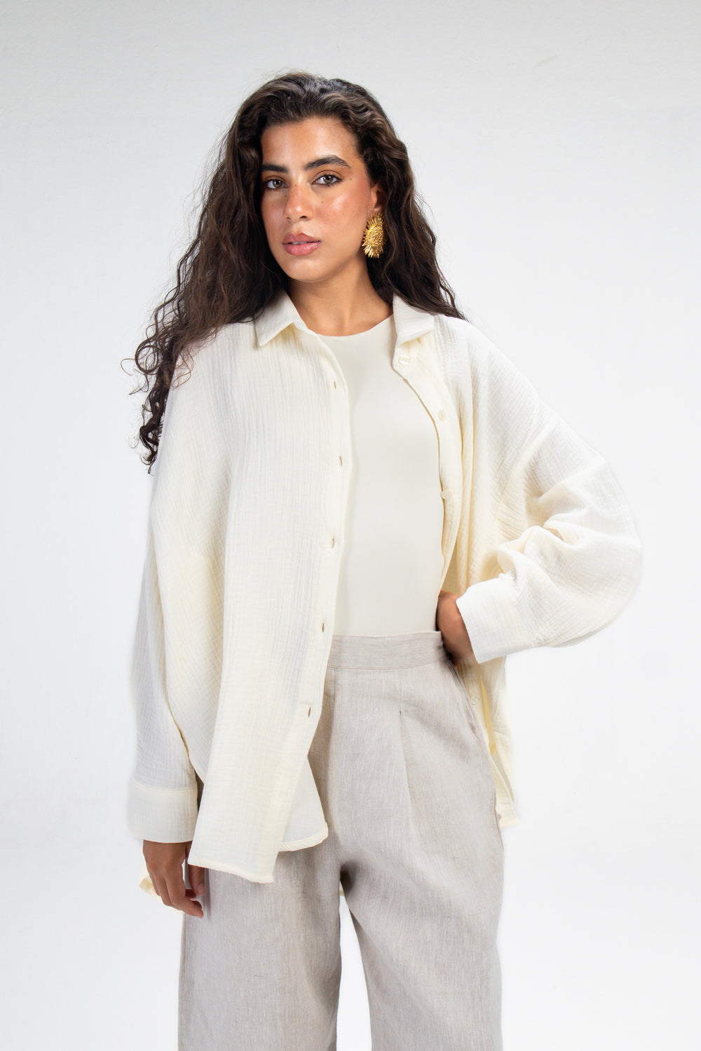 Cotton Muslin Shirt in Off-White