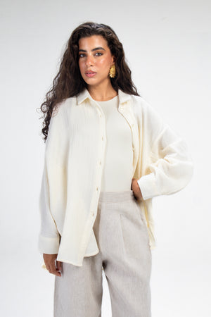 Cotton Muslin Shirt in Off-White