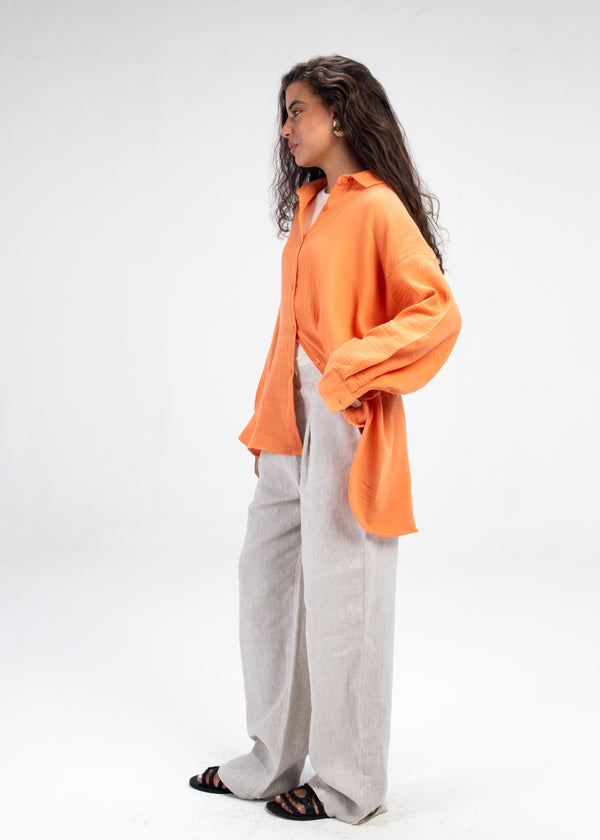 Cotton Muslin Shirt in Dark Orange