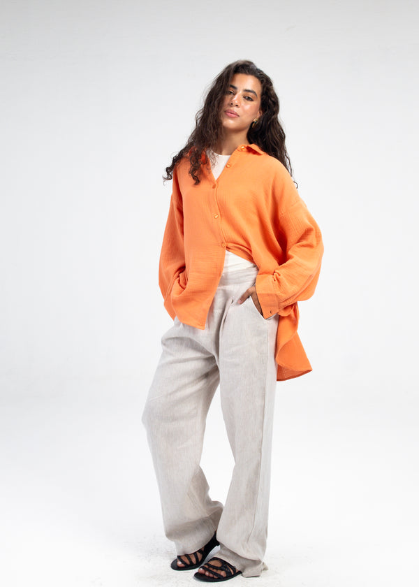 Cotton Muslin Shirt in Dark Orange