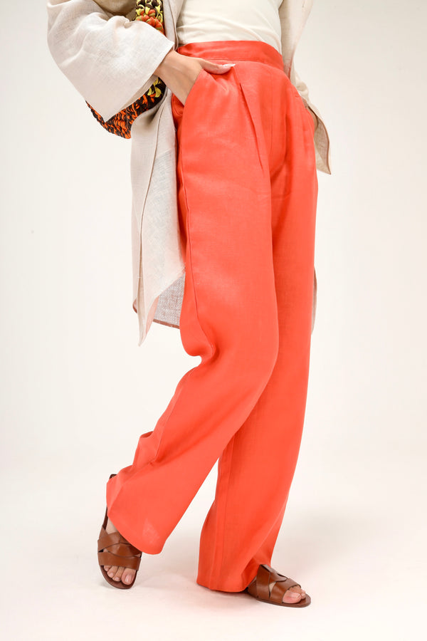 Tapered Linen Pants in Orange