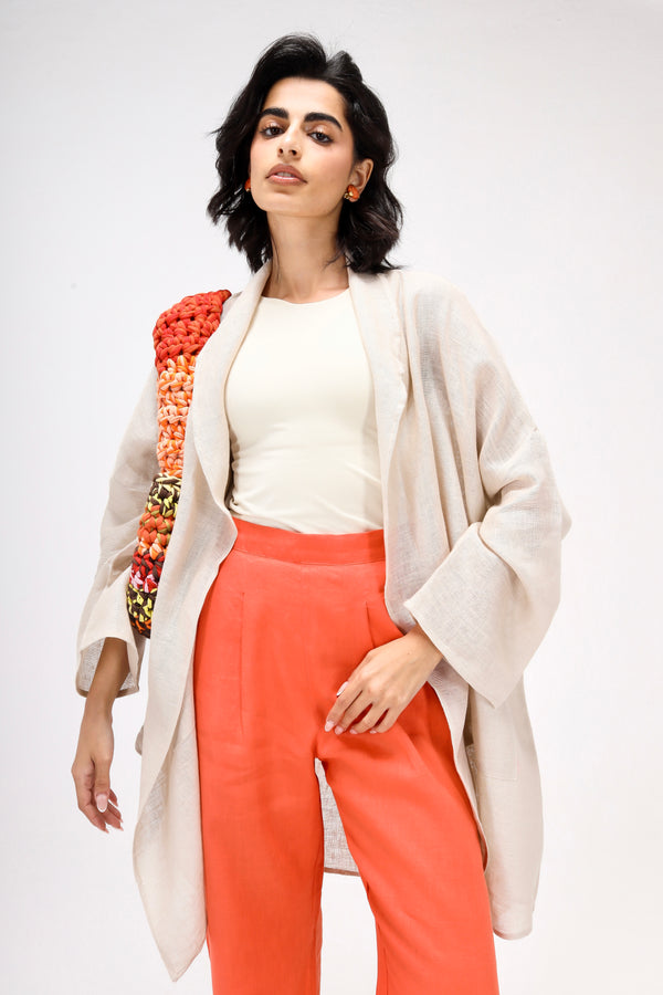Tapered Linen Pants in Orange