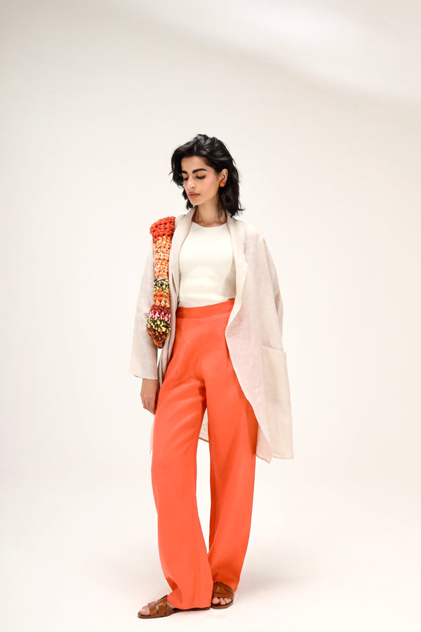 Tapered Linen Pants in Orange