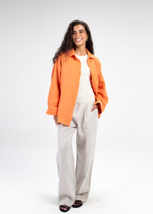 Cotton Muslin Shirt in Dark Orange