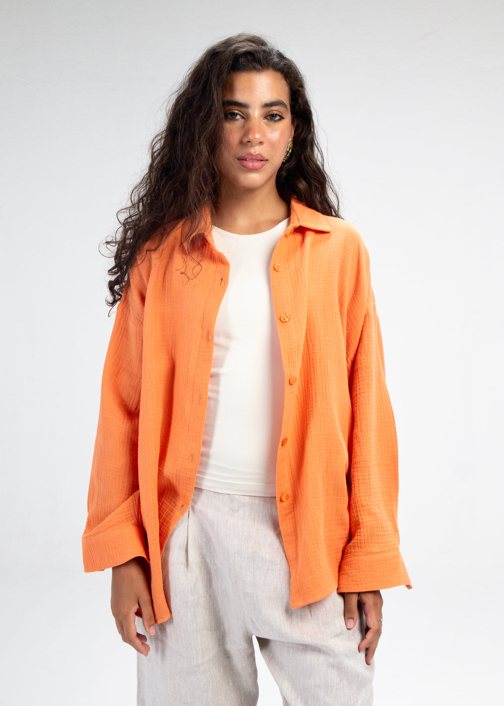 Cotton Muslin Shirt in Dark Orange