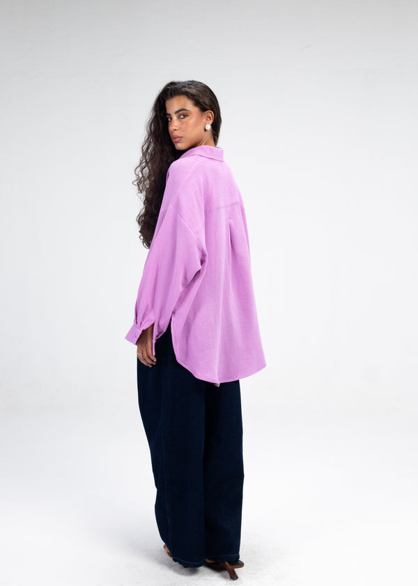 Cotton Muslin Shirt in Magenta