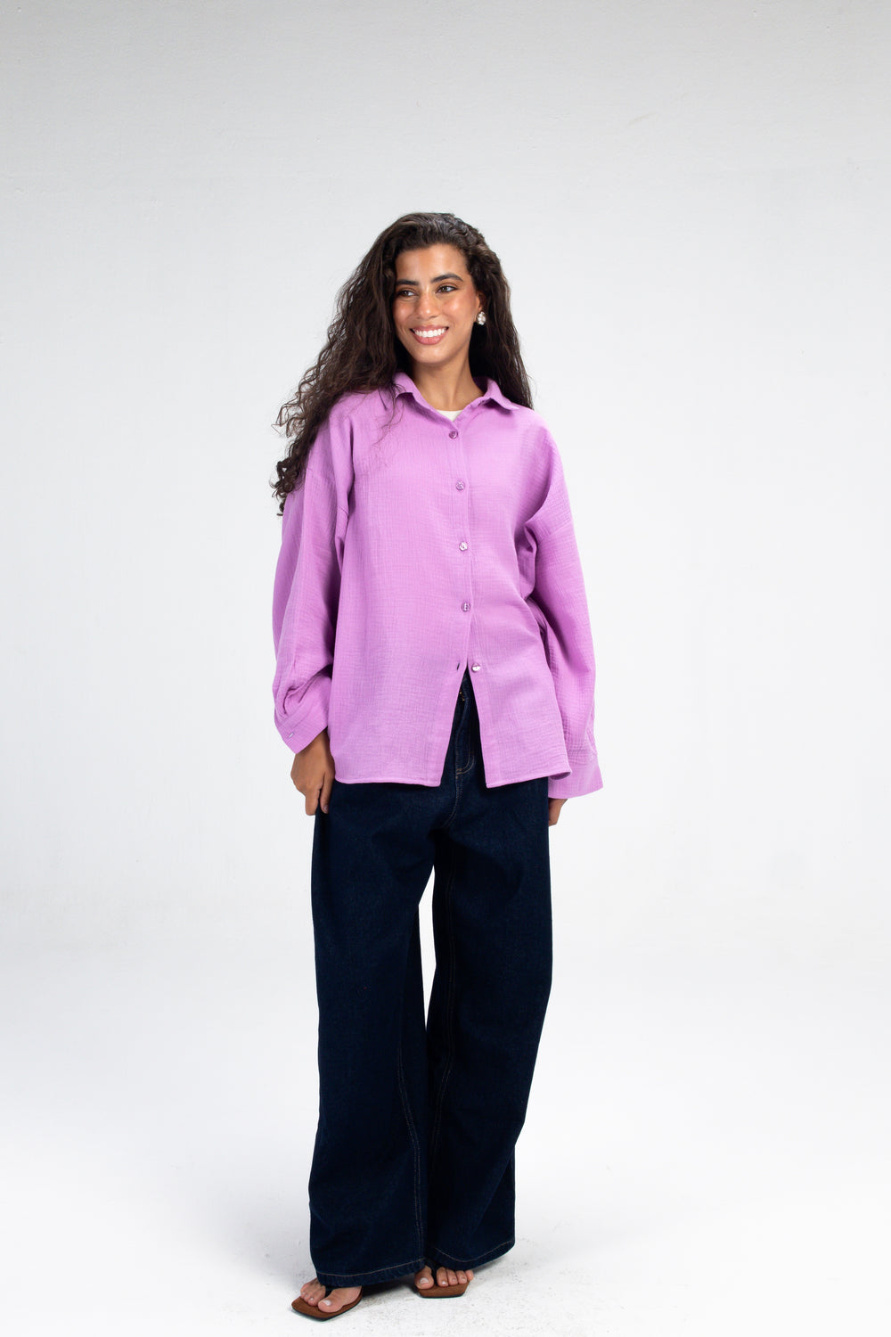 Cotton Muslin Shirt in Magenta