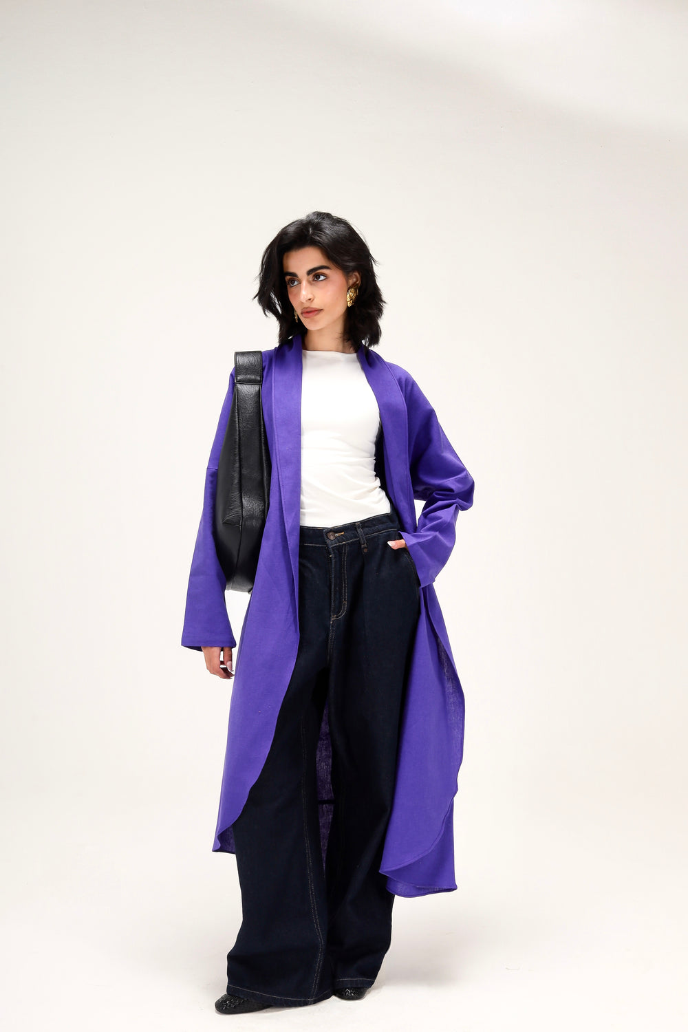 Linen Kimono with Drawstring in Purple