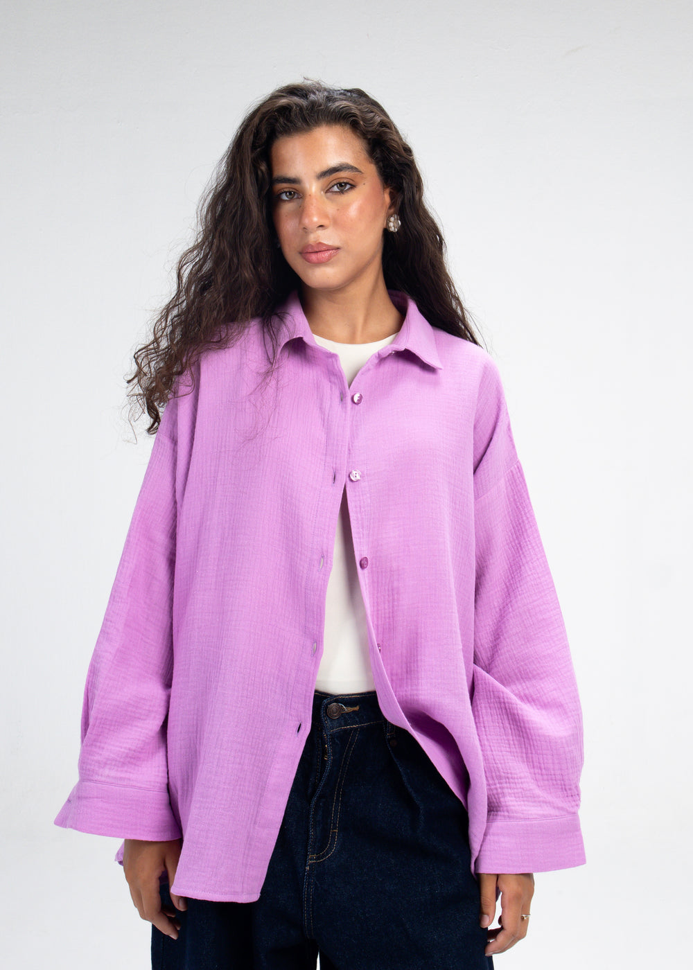 Cotton Muslin Shirt in Magenta