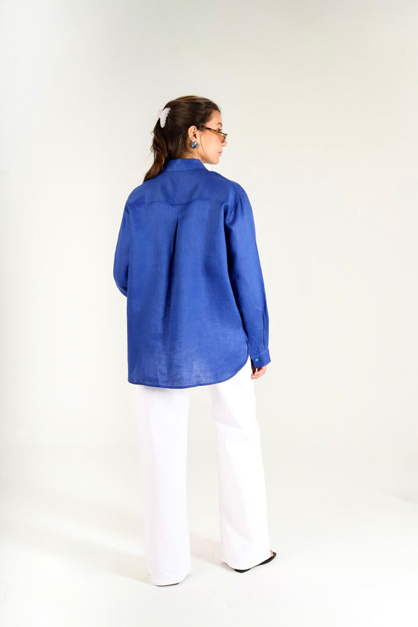 Oversized Linen Shirt in Blue