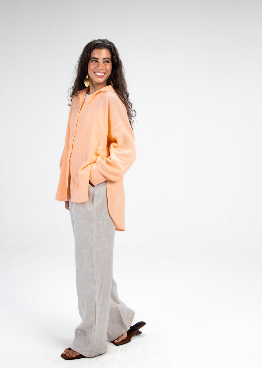 Cotton Muslin Shirt in Light Orange