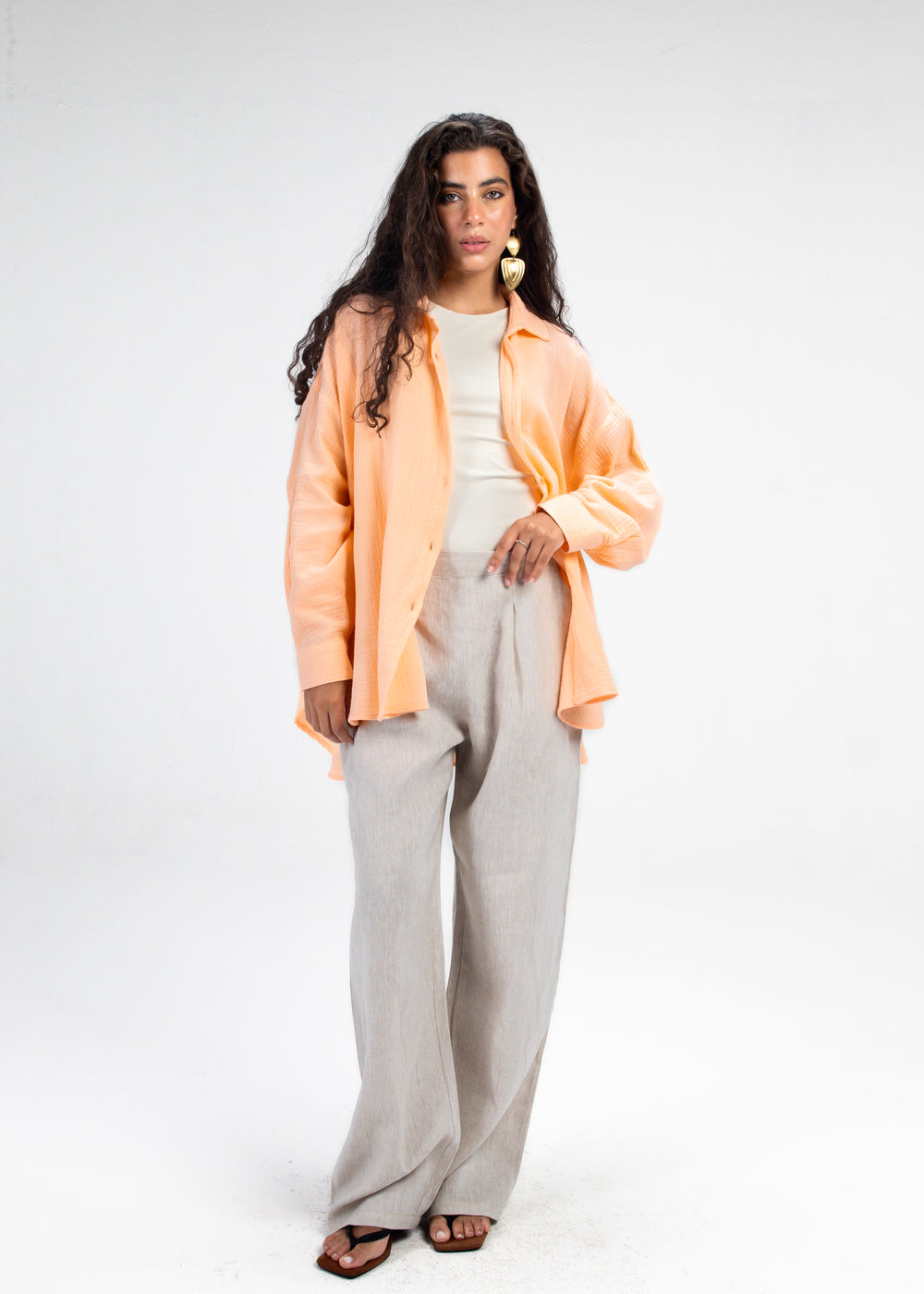 Cotton Muslin Shirt in Light Orange