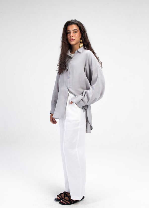 Cotton Muslin Shirt in Grey