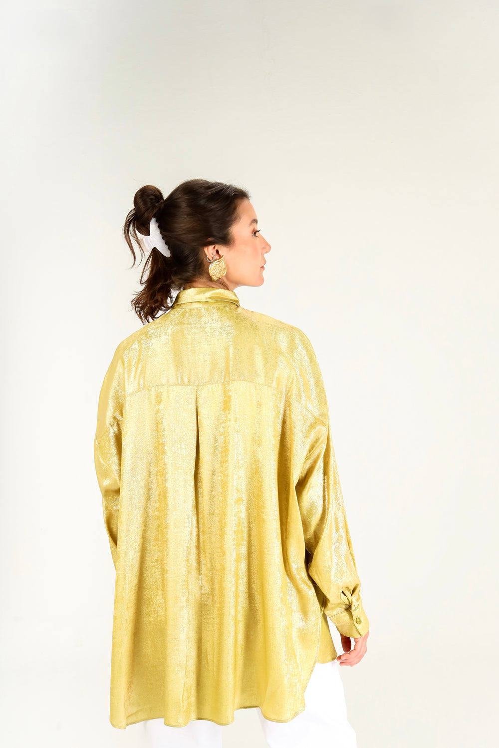Oversized Shimmer Shirt in Lime