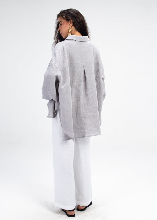 Cotton Muslin Shirt in Grey