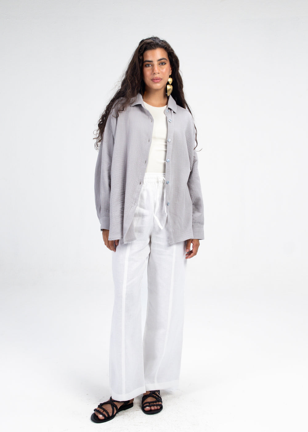 Cotton Muslin Shirt in Grey