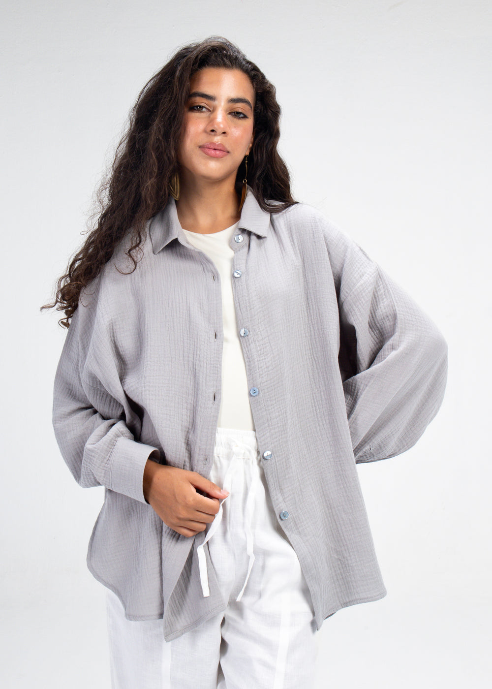 Cotton Muslin Shirt in Grey