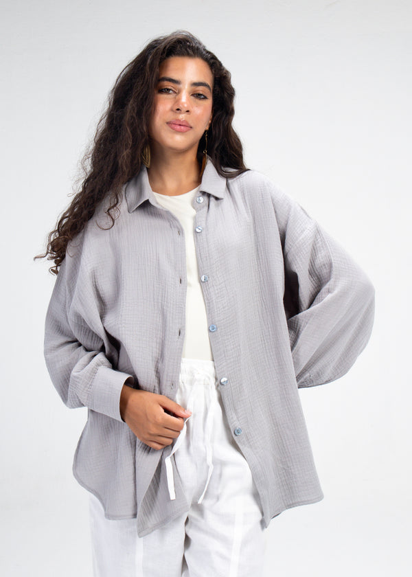 Cotton Muslin Shirt in Grey