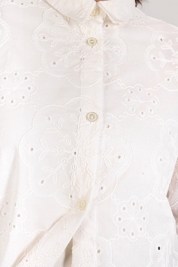 Voile Embroidered Shirt in Offwhite
