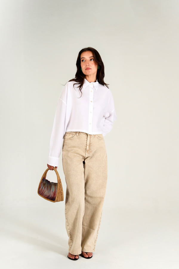 Just Like Me Cropped Shirt in Offwhite