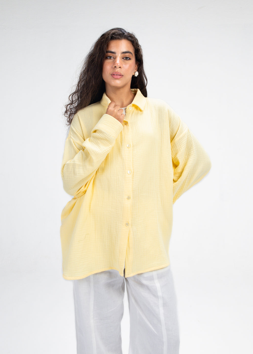 Cotton Muslin Shirt in Yellow