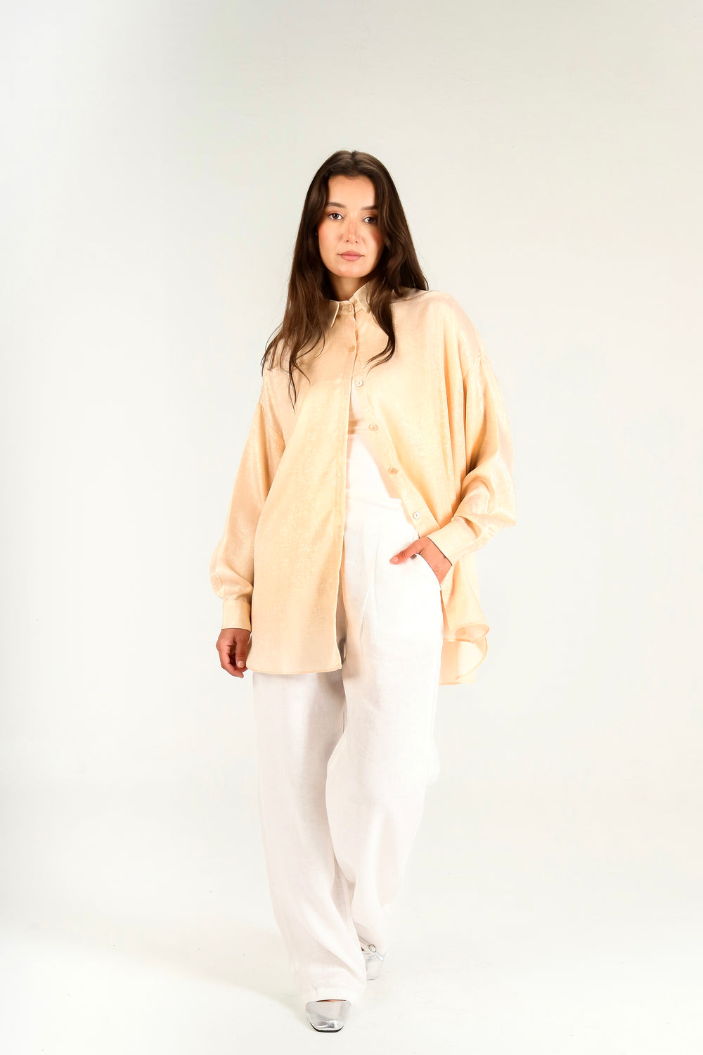 Oversized Shimmer Shirt in Peach