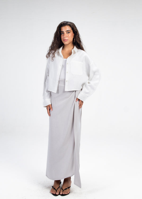 Side Wrap Linen Skirt in Grey