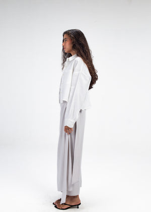Side Wrap Linen Skirt in Grey