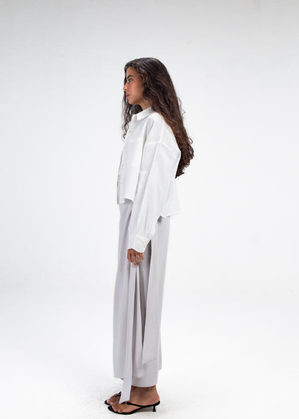 Side Wrap Linen Skirt in Grey