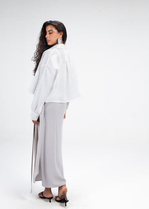 Side Wrap Linen Skirt in Grey